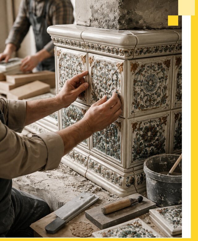 Изразцовые камины под ключ в Кинешме: проект и монтаж