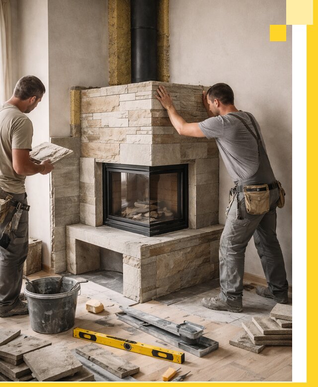 Угловые камины под ключ проект, монтаж и отделка в Кинешме