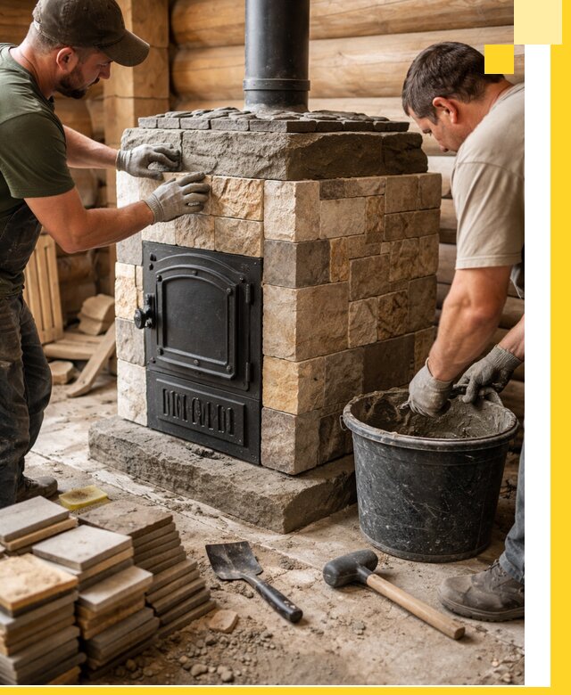 Облицовка банной печи под ключ в Кинешме: камень и плитка