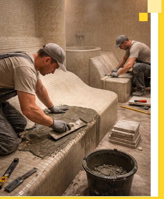 Лежаки для хамама под ключ в Кинешме, проект и монтаж