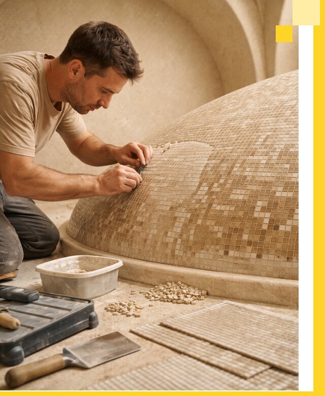 Профессиональная укладка мозаики для хамама под ключ в Кинешме